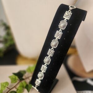 Silver Boho Design Link Bracelet Toggle Clasp